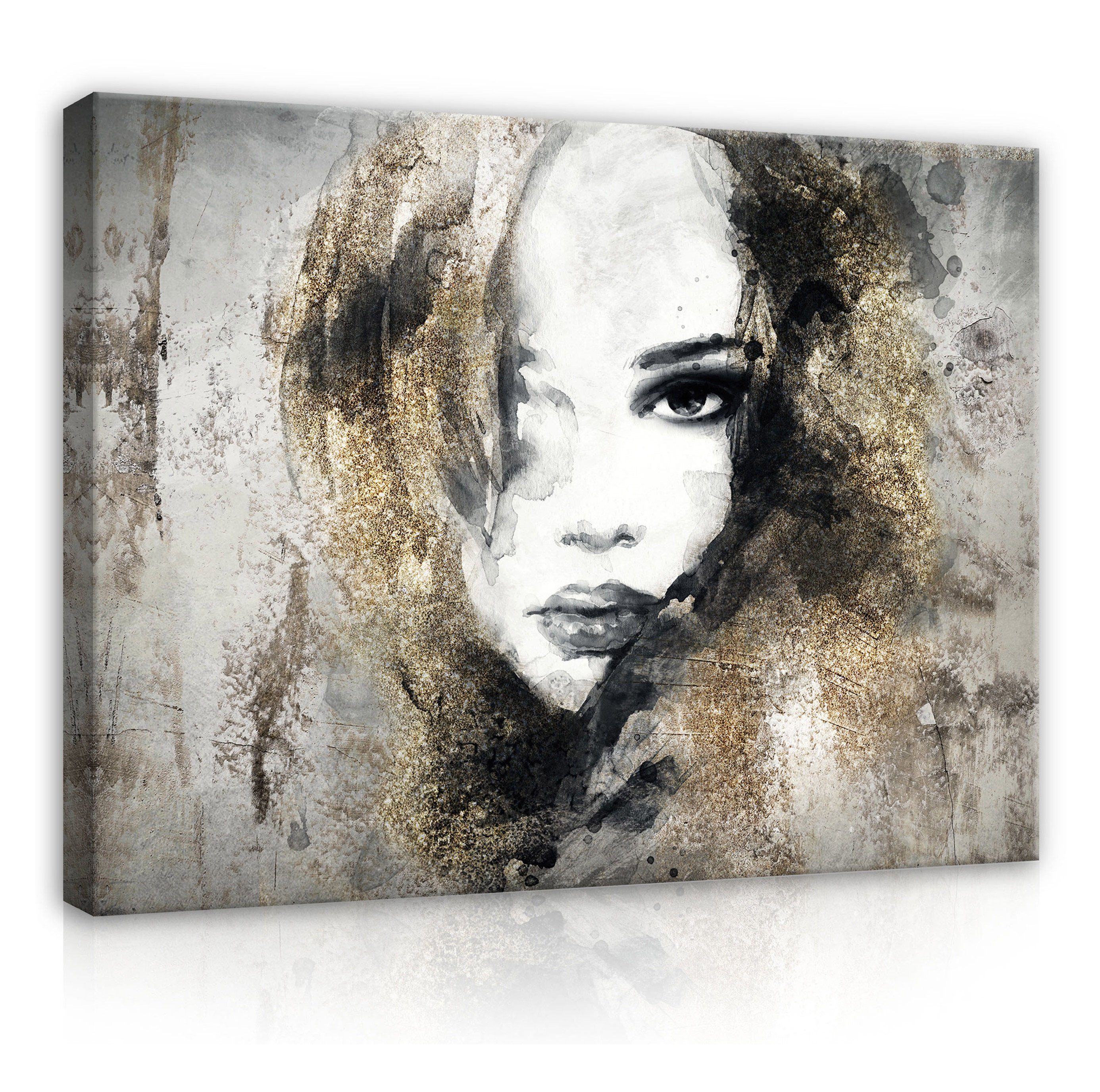 Wallarena Leinwandbild Frau Art Gemalt Gold Schwarz Kunst Wandbild ..., حجم الصورة 960x954