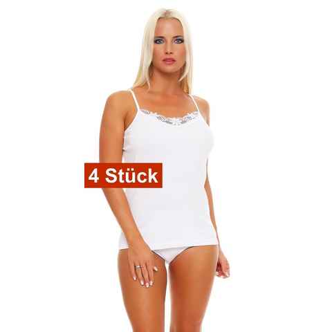 Cocain underwear Unterhemd 4er Pack Damen Unterhemden ohne Seitennähte (Spar-Pack, 4-St., 4er Pack) auch als Top geeignet - 100% Baumwolle