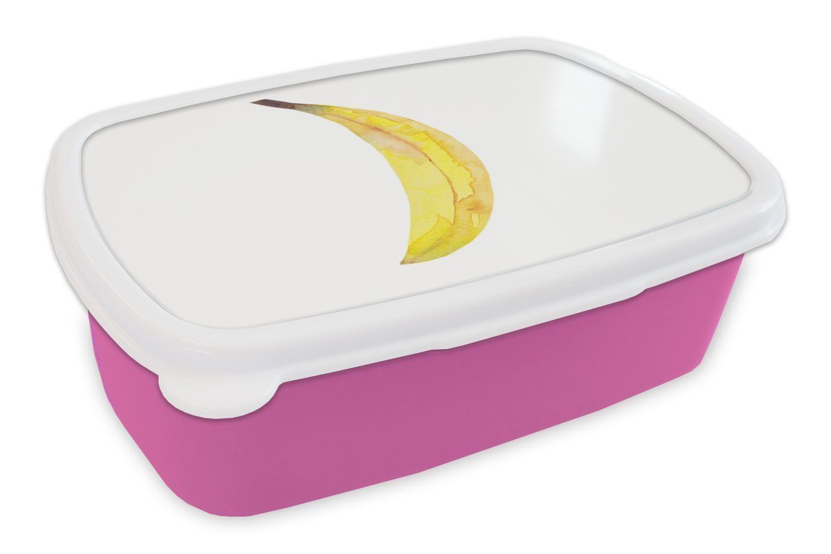 MuchoWow Lunchbox Banane - Aquarell - Weiß, Kunststoff, (2-tlg), Brotbox für Erwachsene, Brotdose Kinder, Snackbox, Mädchen, Kunststoff rosa