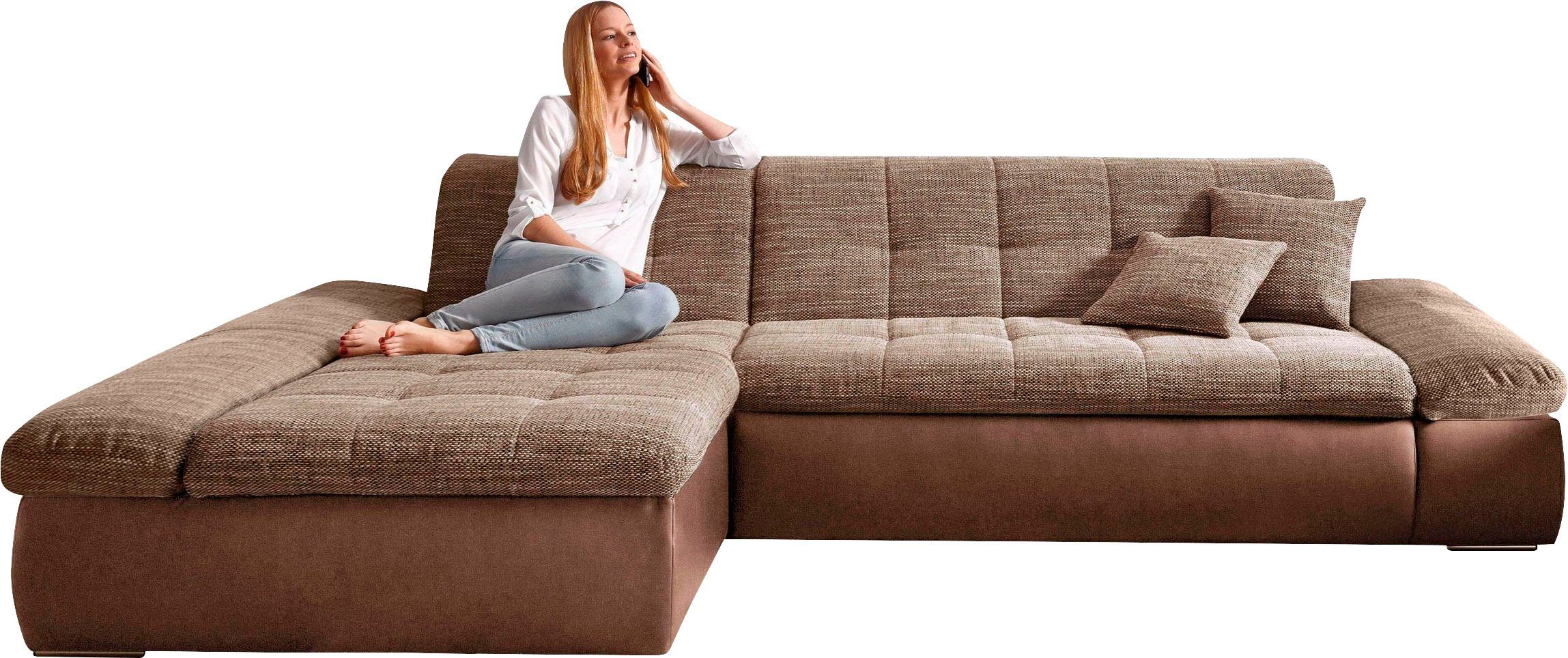 DOMO collection Ecksofa Moric, L-Form, XXL-Sofa - Breite 300cm, wahlweise mit Bettfunktion und Armteilverstellung, schwarz-silber