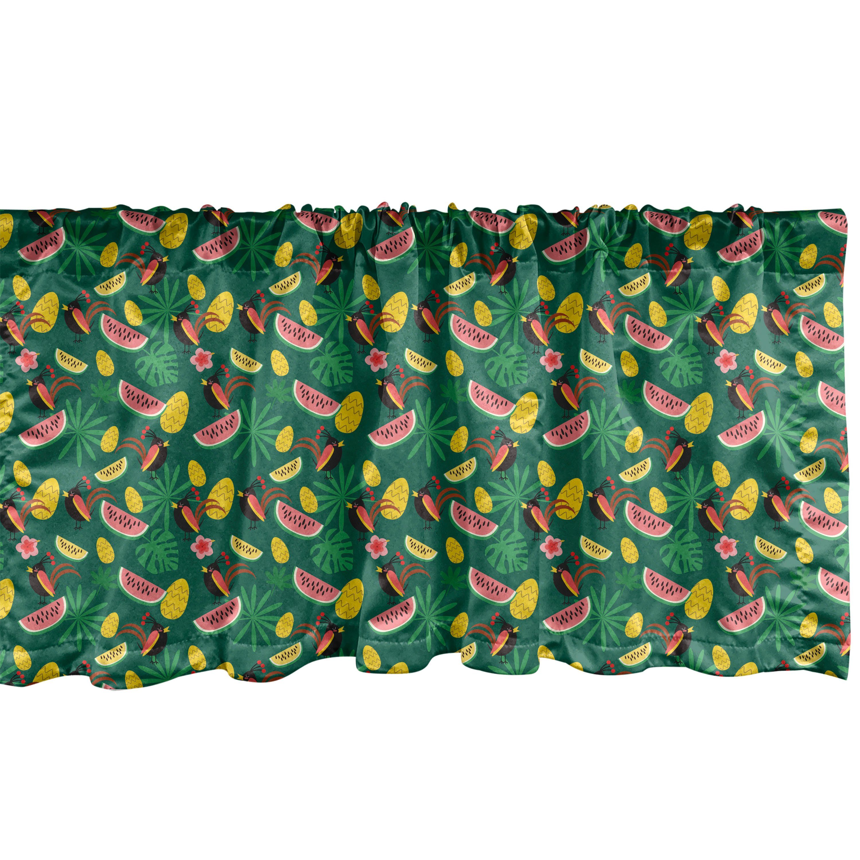 Scheibengardine Vorhang Volant für Küche Schlafzimmer Dekor mit Stangentasche, Abakuhaus, Microfaser, Tropisch Crested Vogel Wassermelone