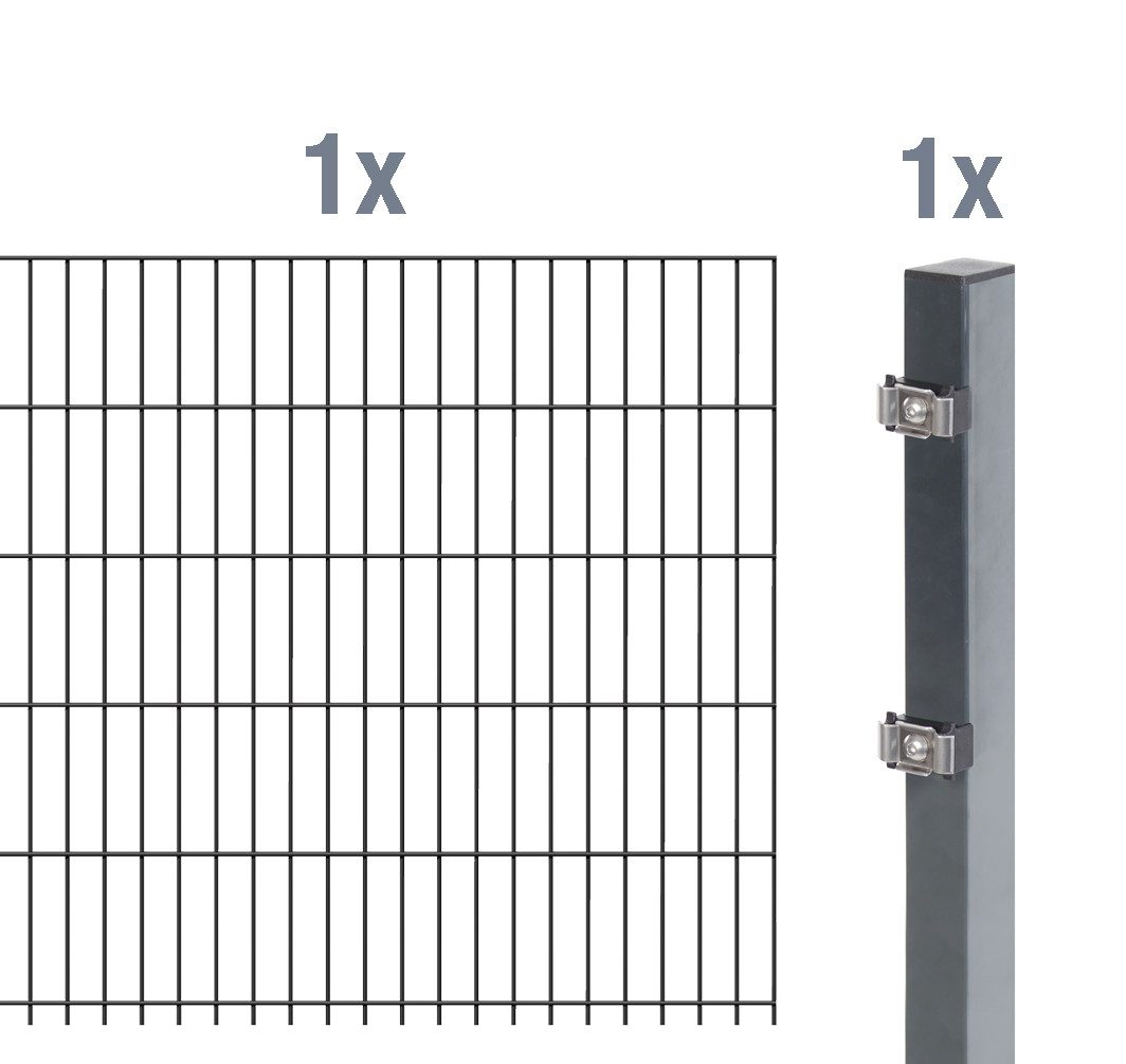 Alberts Einstabmattenzaun Alberts 644178 Erweiterung zum Doppelstabmattenzaun, anthrazit, Höhe 1, Alberts Doppelstabmatten-Anbauset 6-5-6 Gitterzaun Höhe 63-243 cm, Län
