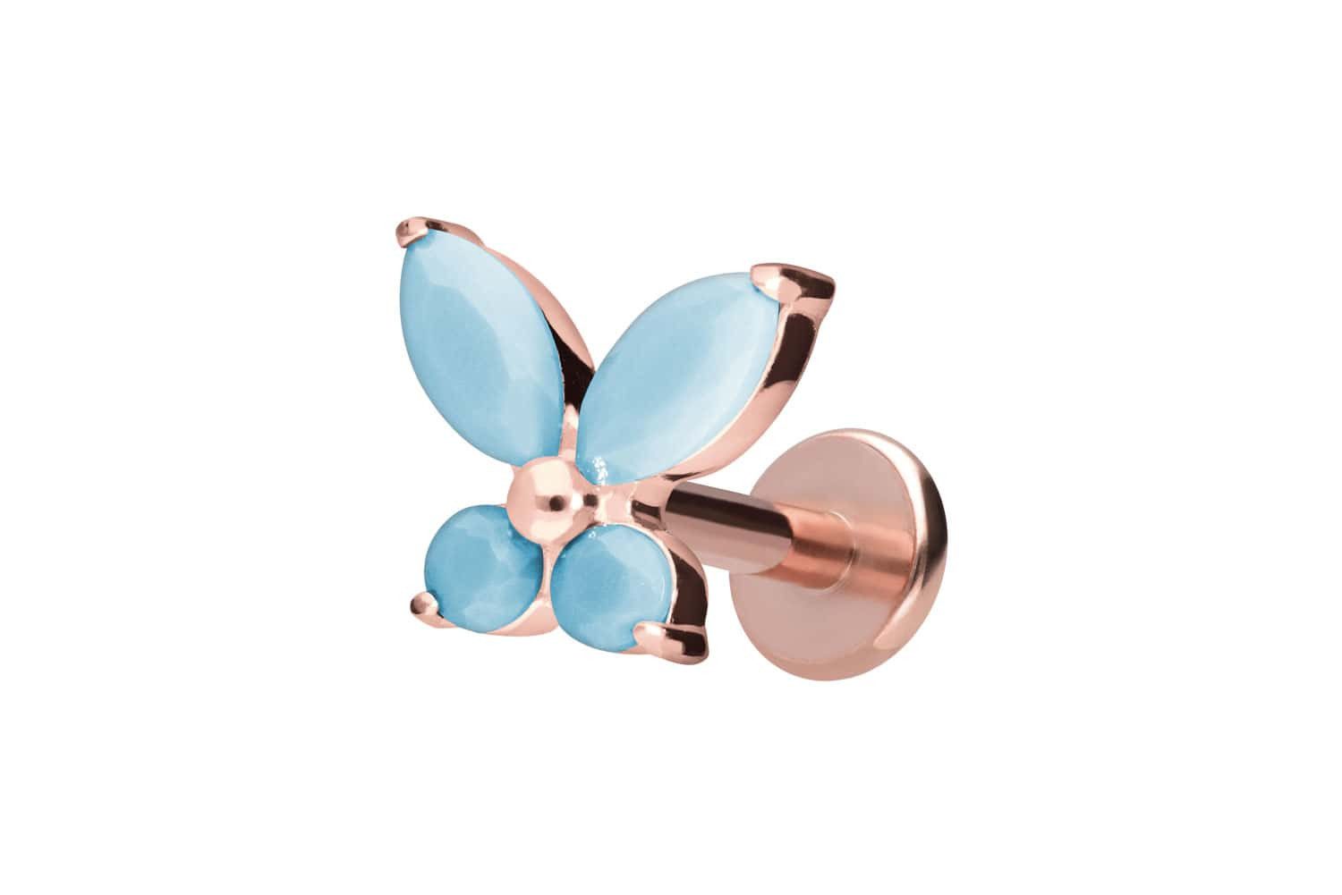 PIERCINGLINE Piercing-Set Titan Labret mit Innengewinde SCHMETTERLING + SYNTHETISCHE TÜRKISE (Labrets, 1-tlg)