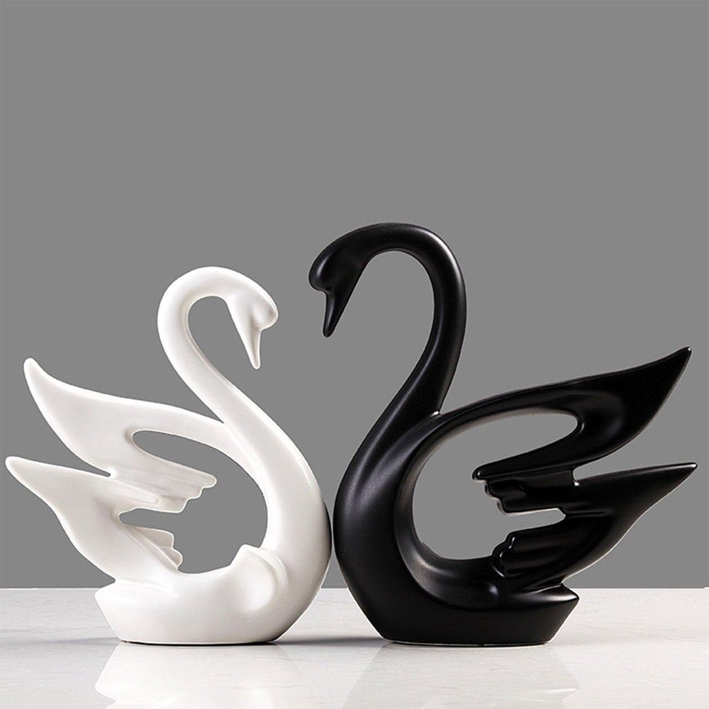 Tian Dee Dekofigur Keramikdekoration, Schwanen-Zweierset, Design dynamisches exquisites