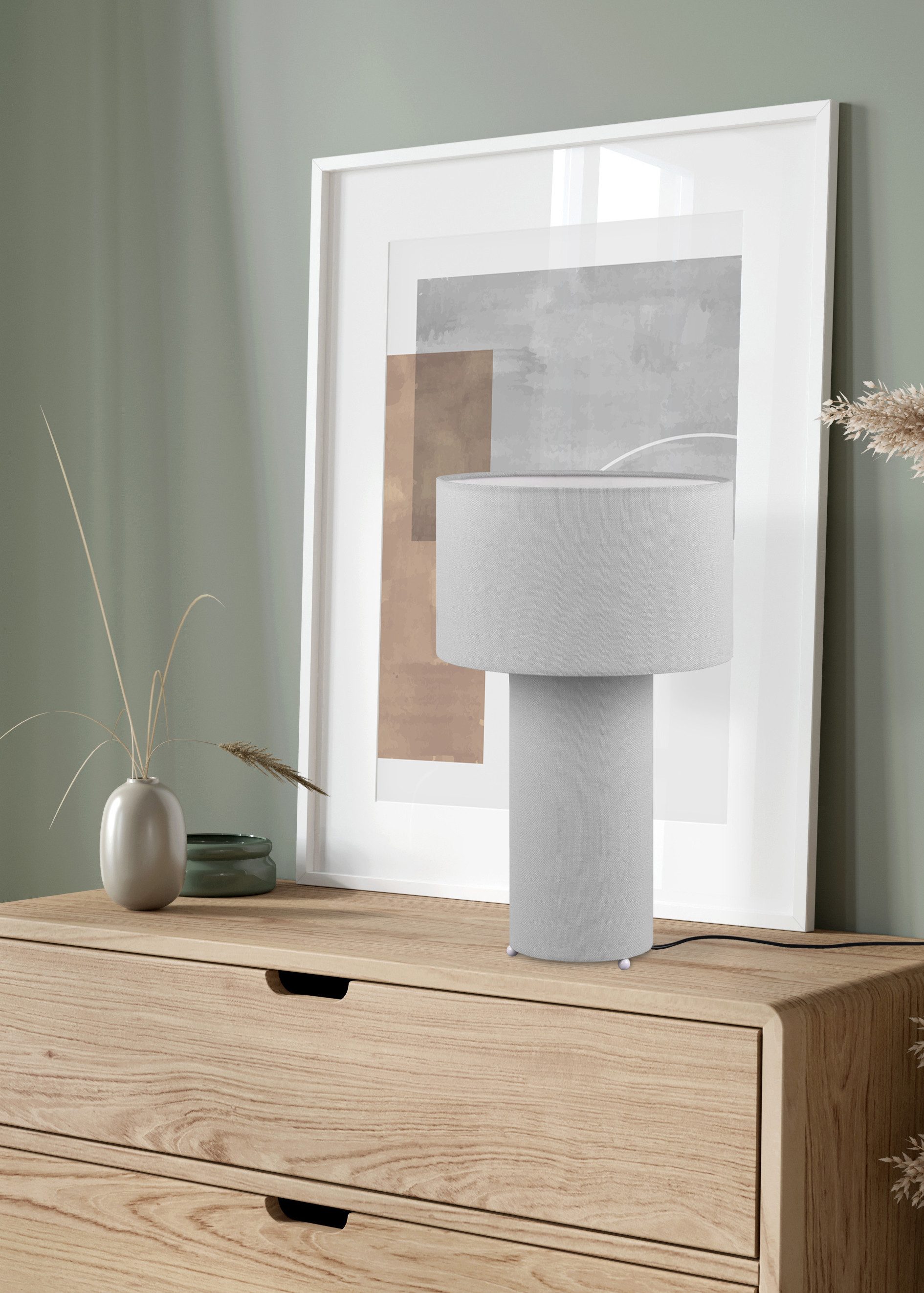 TRIO Leuchten Schreibtischlampe BALE, Nachttischlampe Stoff exkl 2xE27 max 10W mit Schnurschalter, Ein-/Ausschalter, Leuchtmittel wechselbar, warmweiß - kaltweiß, Beleuchtung im Fuß und im Lampenschirm, Höhe 40cm Ø24cm Tischleuchte