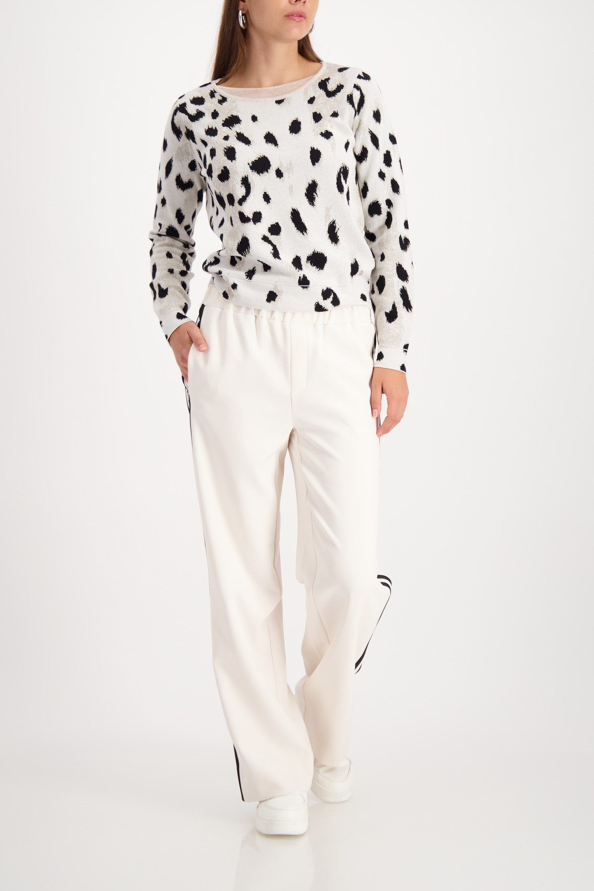 Monari Rundhalspullover Pullover Leo Jacquard Regular fit mit doppeltem Rundhalsausschnitt