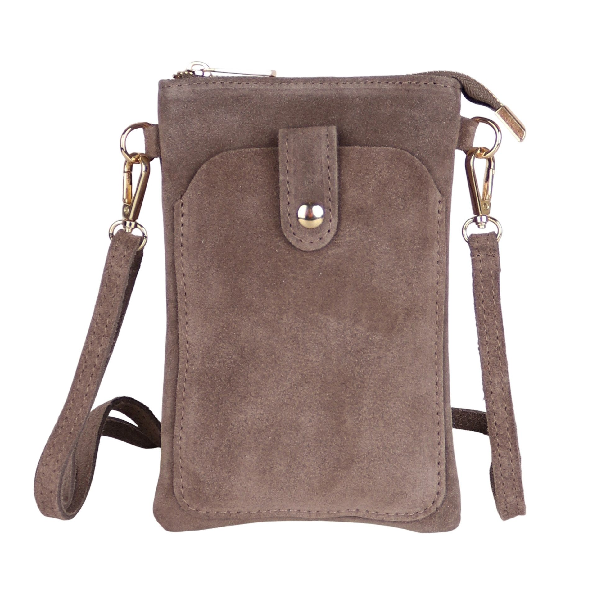 MIRROSI Handytasche Damen Kleine Umhängetasche aus Wildleder Made in Itlay (ca.14x21x3cm), Mini Handytasche zum Umhängen, Handy Tasche
