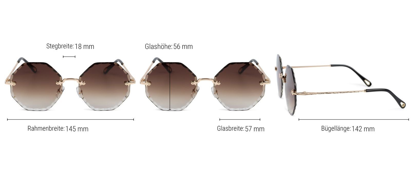 styleBREAKER Sonnenbrille (1-St) Getönt Glas / Gestell Gold Grau Verlauf