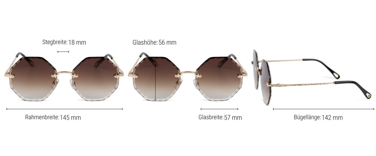 Verlauf Grau Getönt (1-St) Sonnenbrille Glas Gestell / styleBREAKER Gold