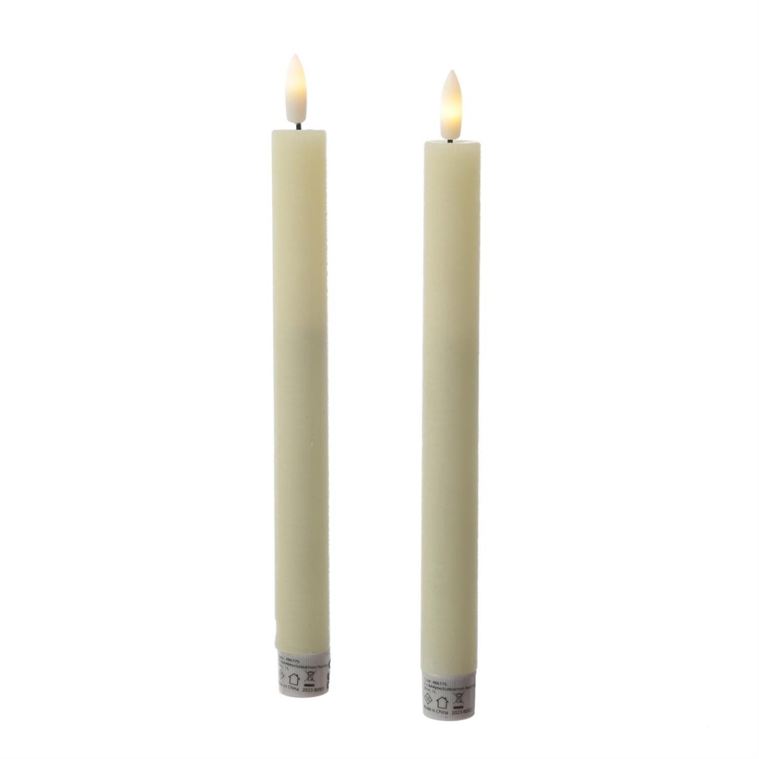 LED-Kerze LED Stabkerzen Tafelkerzen Dinner Spitzkerzen rustikal 24cm creme 2St