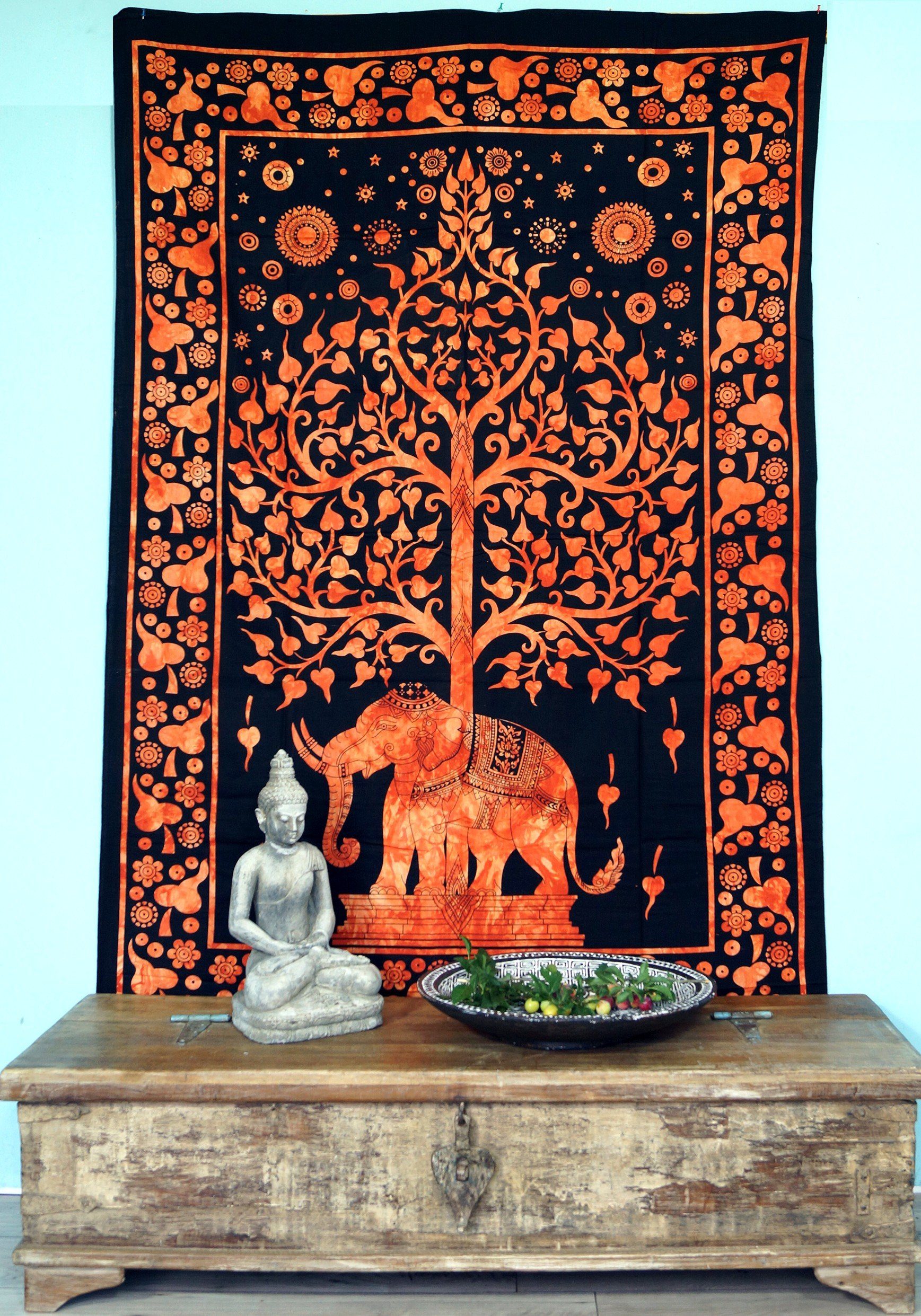 Tagesdecke Boho-Style Wandbehang, Guru-Shop Tree Tagesdecke indische Elefant of / orange Life 