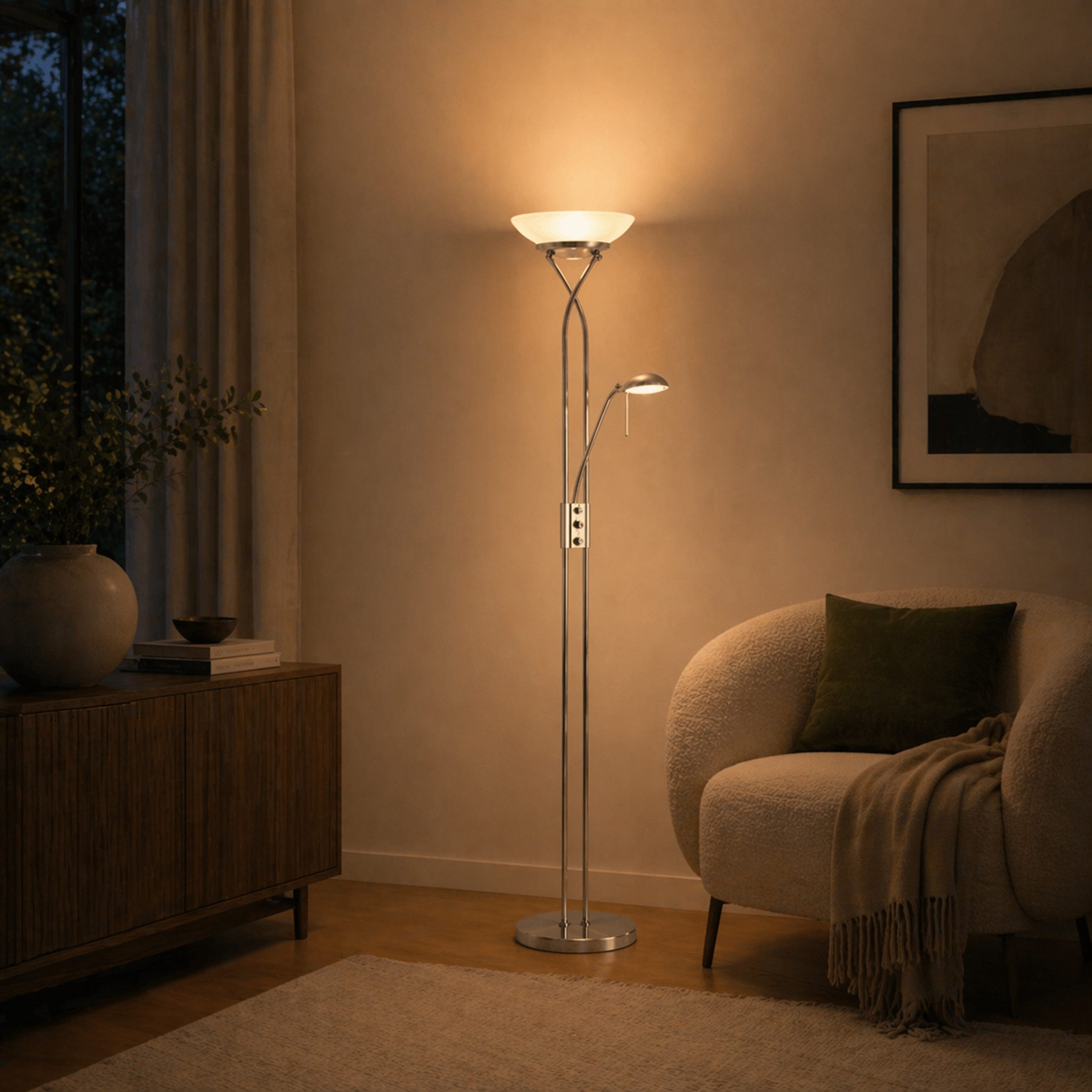 Lightbox Stehlampe, LED fest integriert, Warmweiß, LED Deckenfluter, warmweißem Licht, Stehleuchte, Lesearm Höhe 1,8m