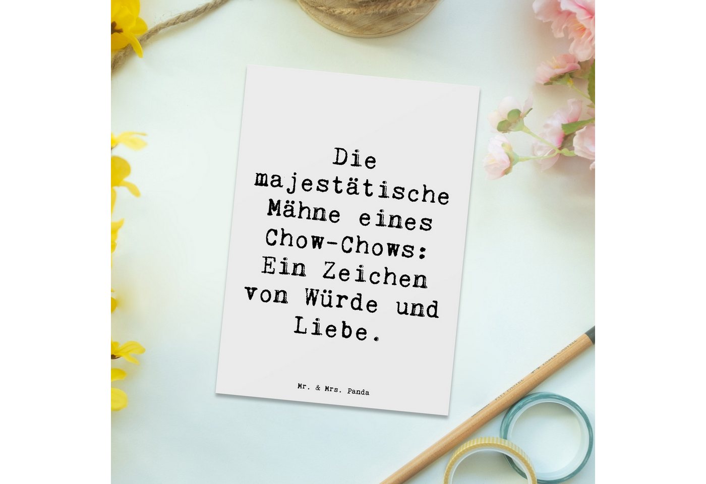Thumbnail - Mr. & Mrs. Panda Postkarte Spruch Chow-Chow Mähne - Weiß - Geschenk, Familienmitglieder, treue F