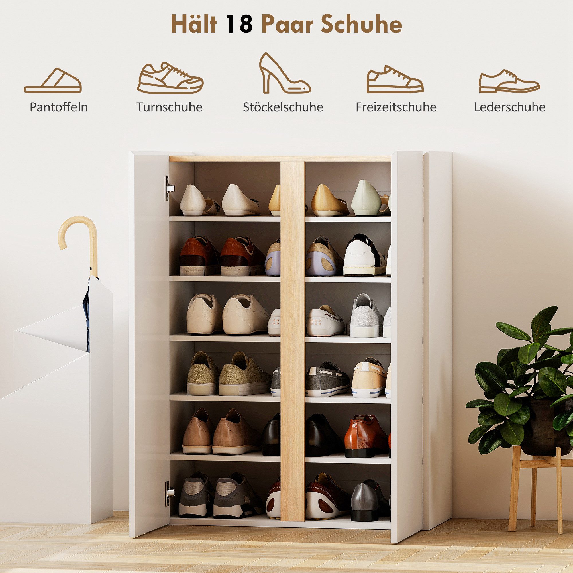 HOMCOM Schuhschrank Schuhregal Schuhkommode mit 2 Hochglanz Türen, 6 verstellbare Fächer (Schuhkommode, 1-St., Schuhaufbewahrung) mit Soft-Close-Funktion für 18 – Bild 4 von 5