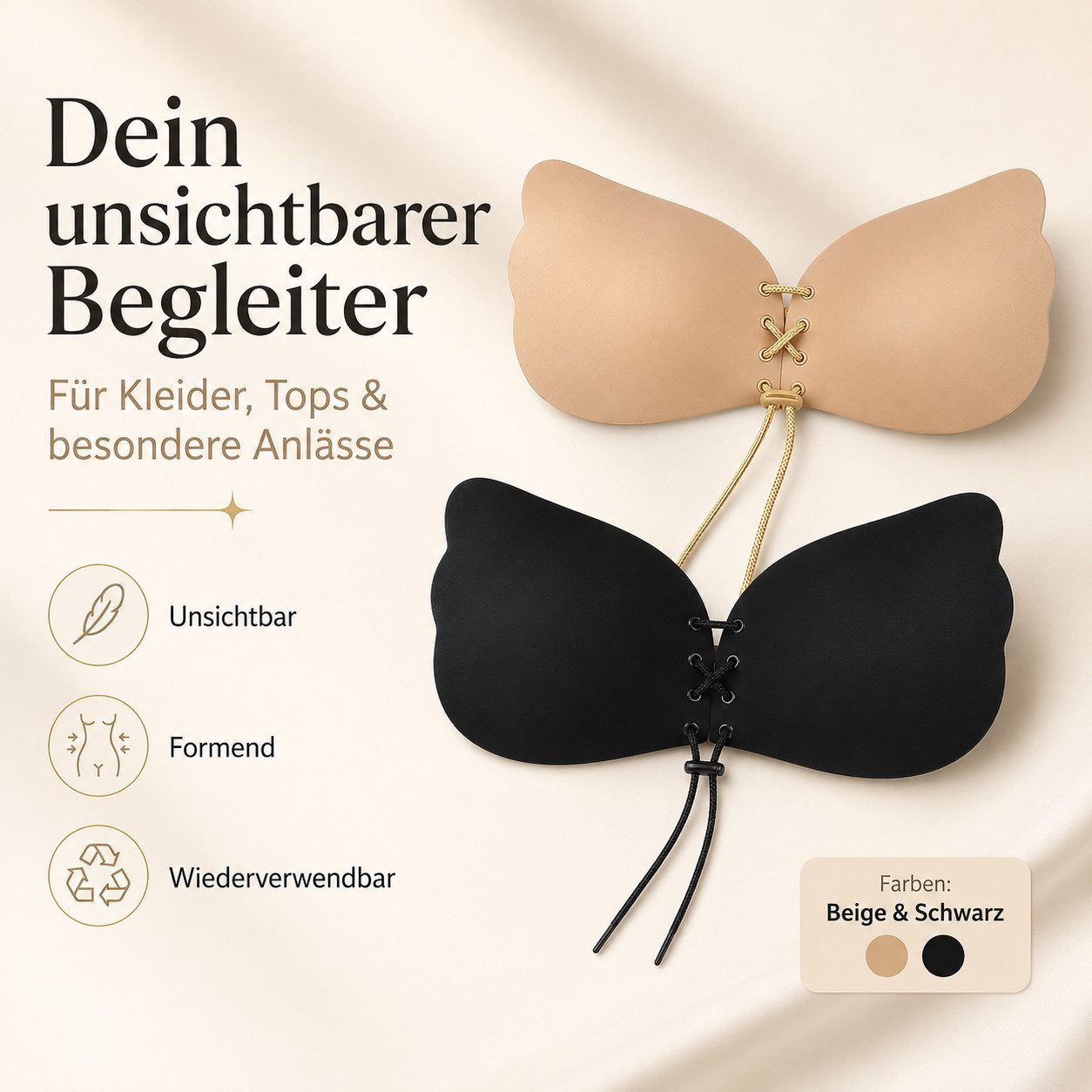 Diyarts Set: Klebe-BH Butterfly (Selbstklebender Push-up BH, 2-tlg., trägerloser BH mit Schnürrung) Push-up-BH mit Schnürung, trägerlos & rückenfrei – Bild 4 von 5
