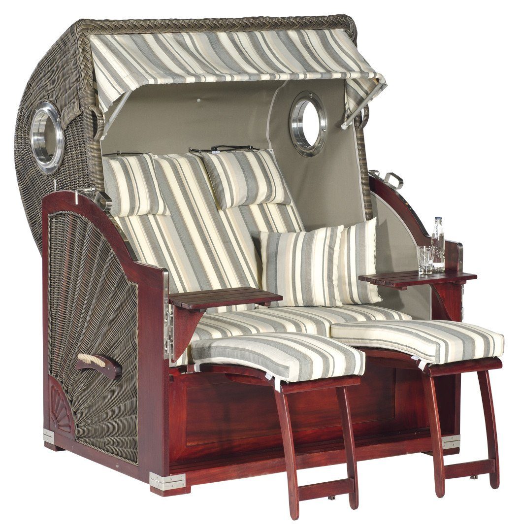 Strandkorb Rustikal 500 Plus-Comfort Gartenstrandkorb 2-sitzer Cappuccino
