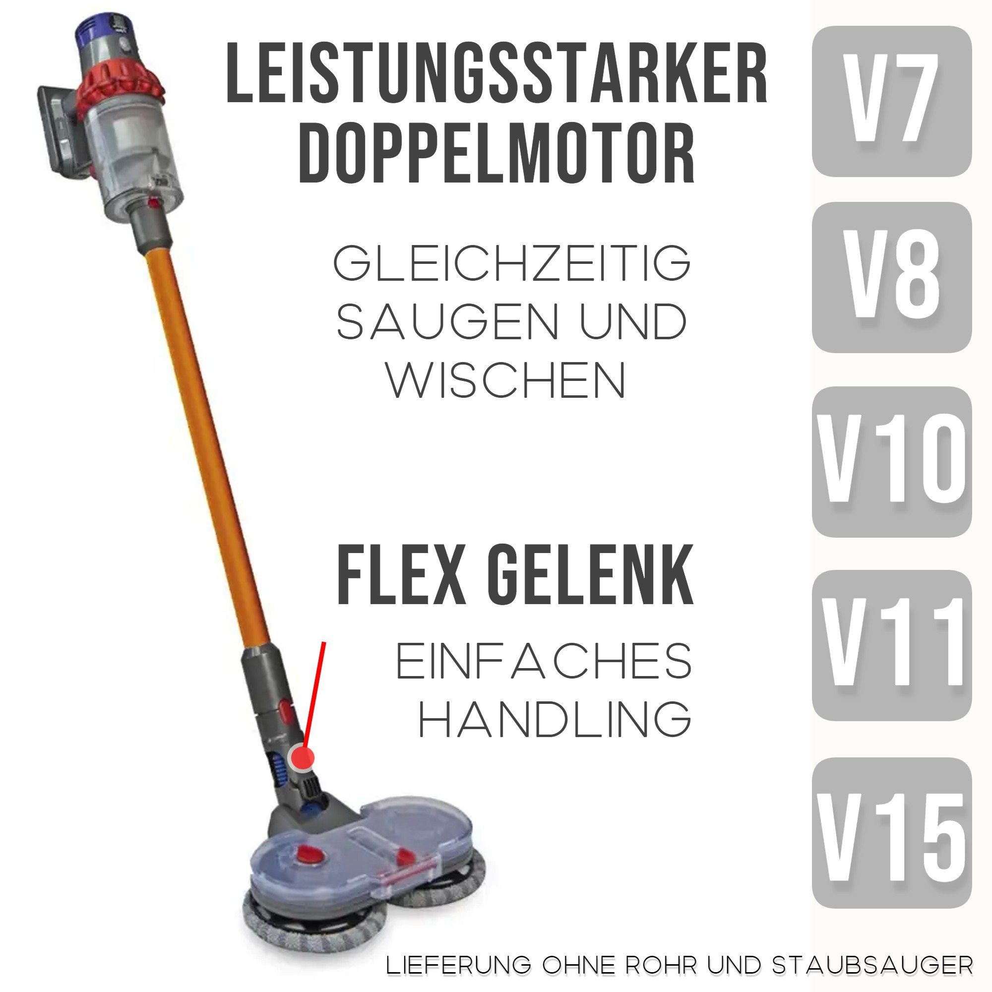 Maxorado Bodendüse Für Dyson Wisch Aufsatz Wischer und Sauger V7 V8 V10 V11 V15, Zubehör für Dyvon V7, Dyson V8, Dyson V10, Dyson V11, Dyson V15, (5-tlg), Um gleichzeitig zu Saugen & zu Wischen