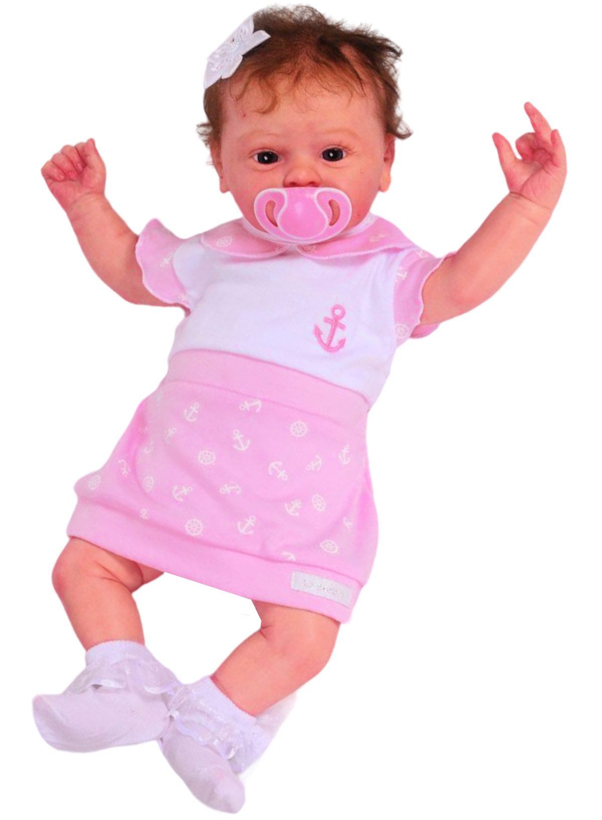 Jerseykleid Kleid für Baby und Kinder in Weiß Rosa mit Anker