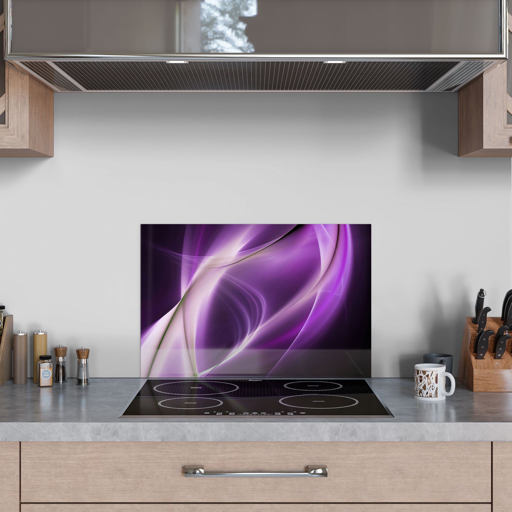 Glas 'Ultraviolettes DEQORI Spritzschutz Lichtspiel', Herdblende Küchenrückwand Badrückwand