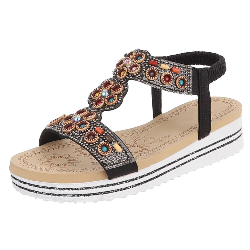 Ital-Design Damen Sandalenschuh mit Schmuckdetails und Plateau Plateausandaletten (91895668) Keilabsatz/Wedge Keilsandaletten in Schwarz