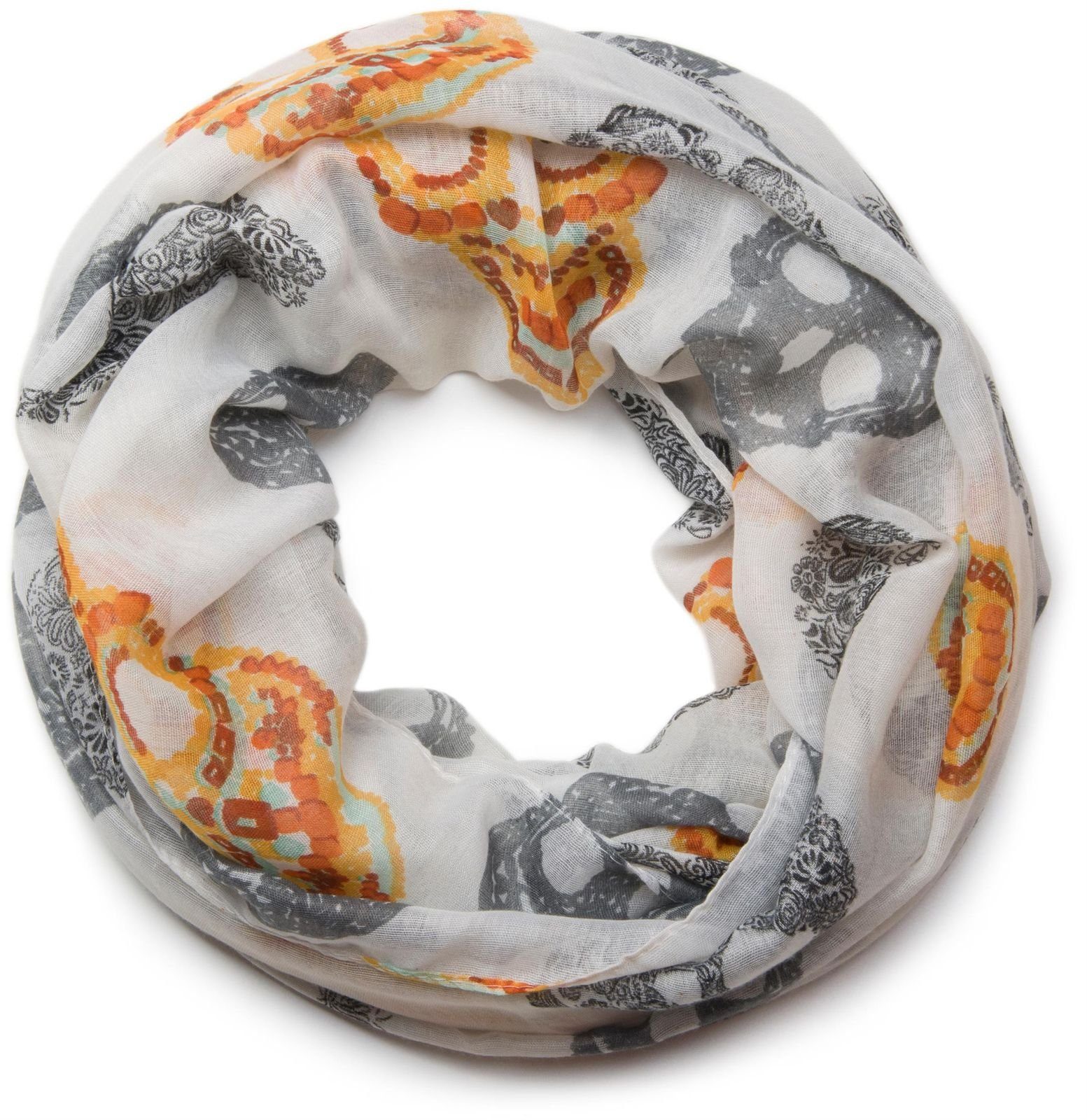 styleBREAKER Loop, (1-St), Loop mit Sugar Skull Totenkopf Print Weiß