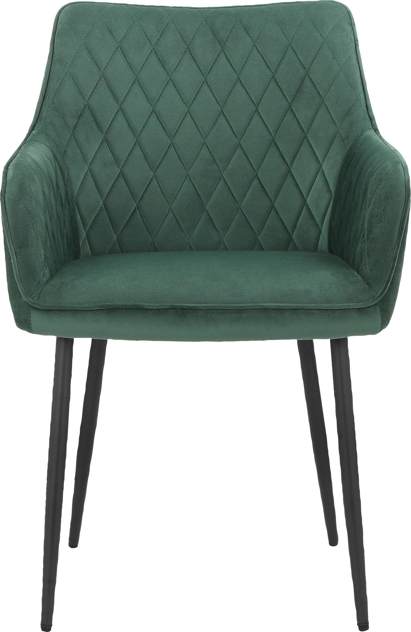 Leonique Armlehnstuhl Montmerle (2 St), gepolstert, Steppung, | 50cm mit Rücken dunkelgrün und Velourstoff in Sitz Sitzhöhe dunkelgrün/schwarz