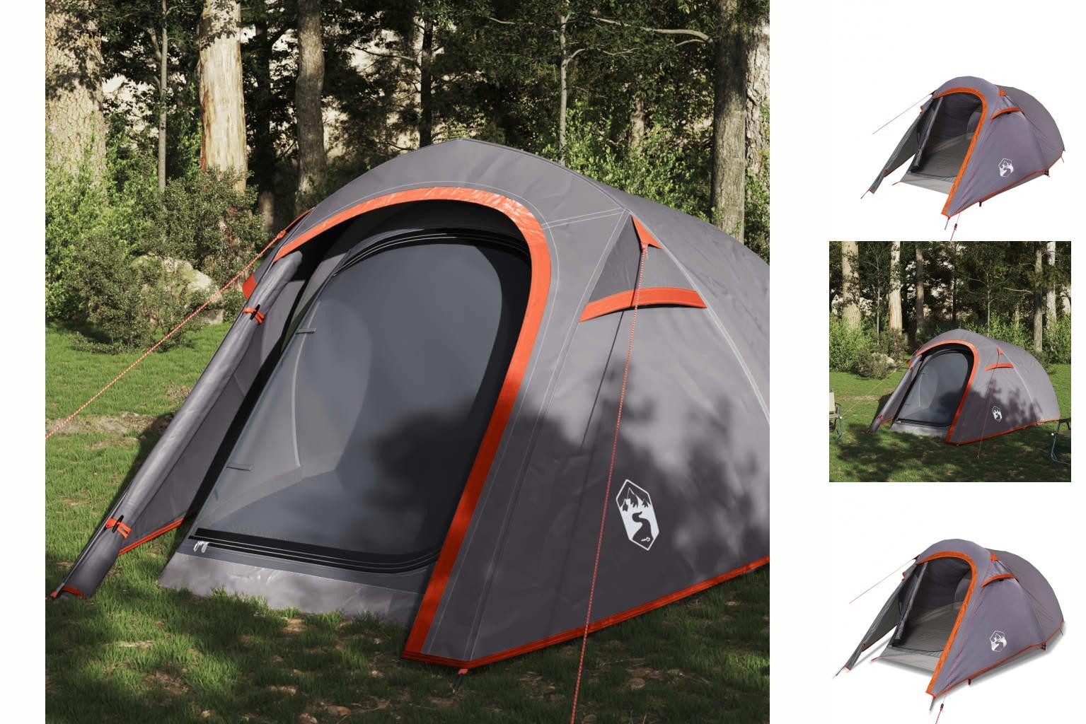 vidaXL Kuppelzelt Zelt Campingzelt Tunnelzelt 3 Personen Grau und Orange Wasserdicht
