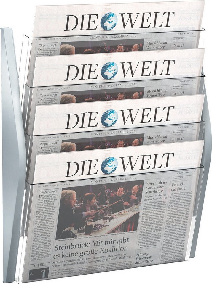 Thumbnail - HELIT Stehsammler Bogen-Prospekthalter 4x A3 Zeitungsformat silber