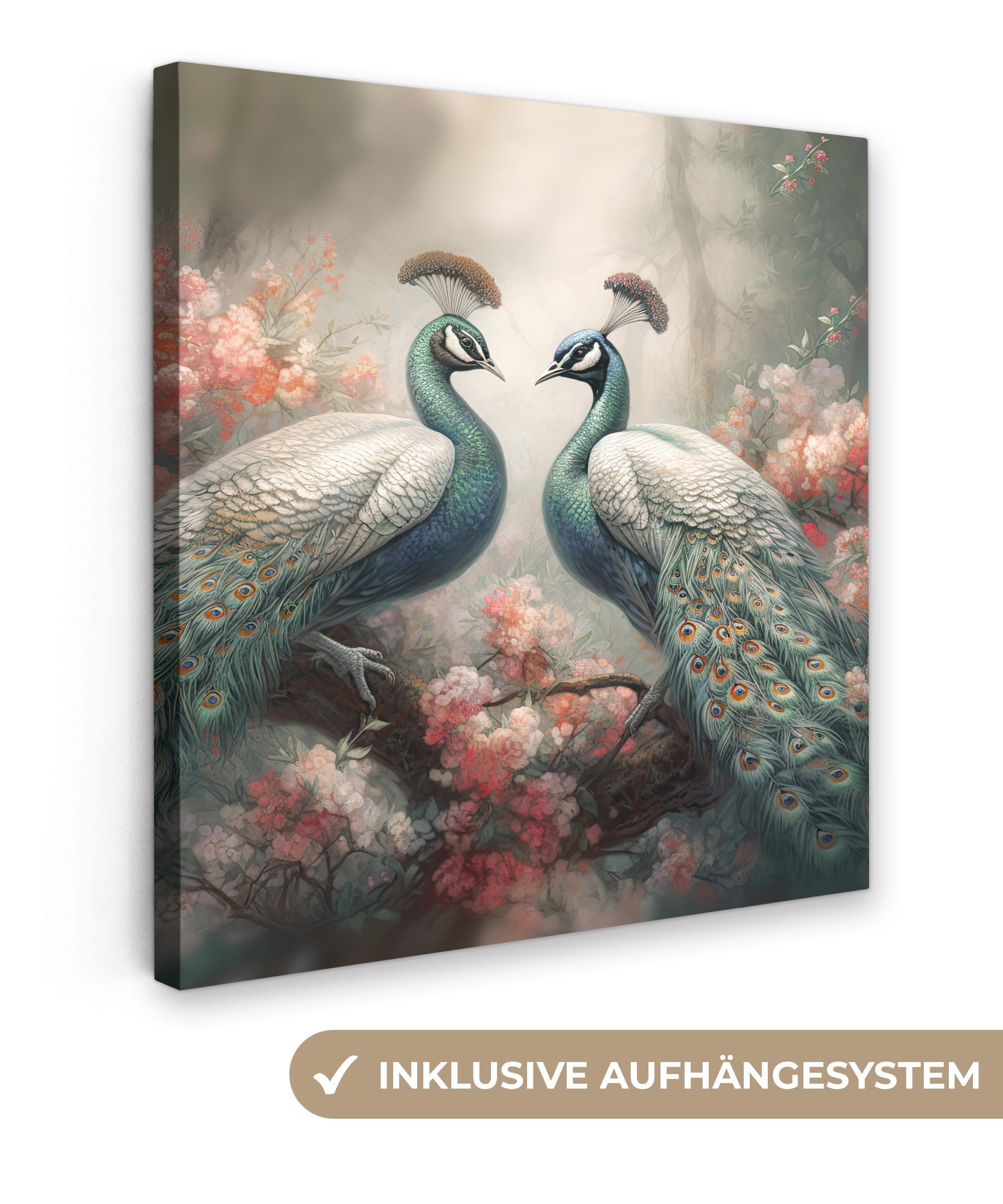 OneMillionCanvasses® Leinwandbild Pfaue - Pfauenfedern - Vögel - Natur, Fotodruck (1 St), Wandbild, Deko Schlafzimmer Wohnzimmer Flur 20x20 cm
