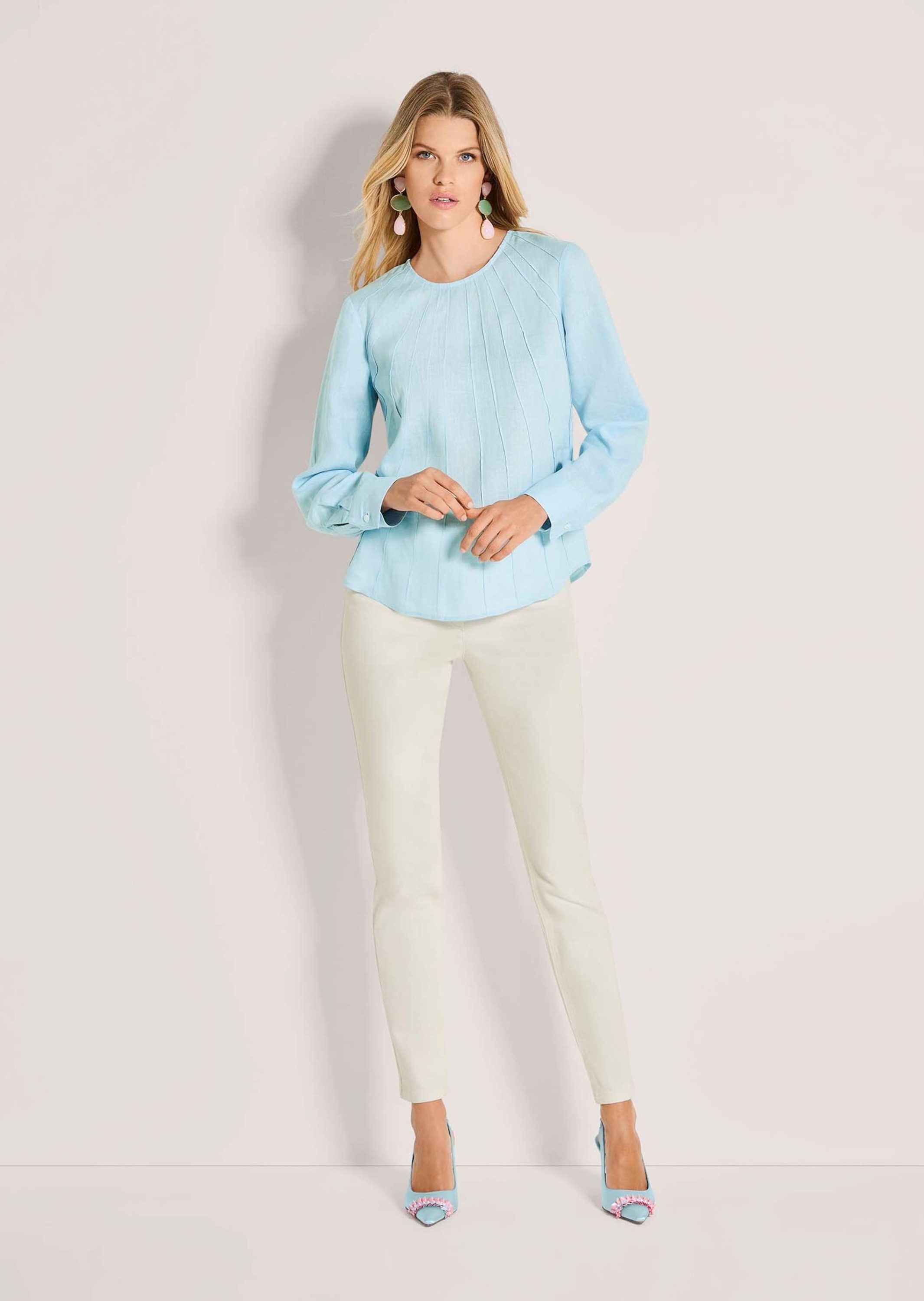 MADELEINE Langarmbluse Blusenshirt mit feinen Biesen Schlupfbluse mit Rundhals, Manschetten und Langarm