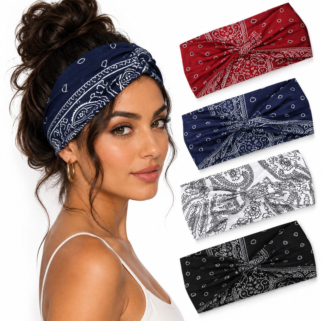 VEKROBOT Stirnband 4er Damen Stirnbänder Extrabreit im Boho-Stil für Sport & Alltag (Set, 4-St., Elastisches Kopfband) 4-teiliges Sport-Haarband-Set für Damen