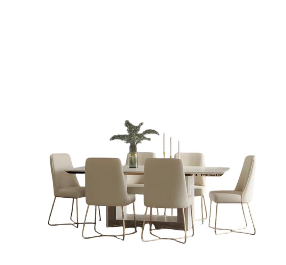 JVmoebel Esszimmer-Set Essgruppe 7tlg. Beige - Moderne Essecke mit Esstisch und Stühlen, (7-St., Esstisch, 6x Stühle), Made in Europe