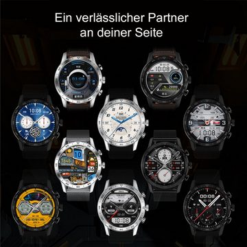 TPFNet SW27 mit Kunstleder Armband - individuelles Display Smartwatch (Android), Armbanduhr mit Musiksteuerung, Herzfrequenz, Schrittzähler, Kalorien, Social Media etc. - Braun