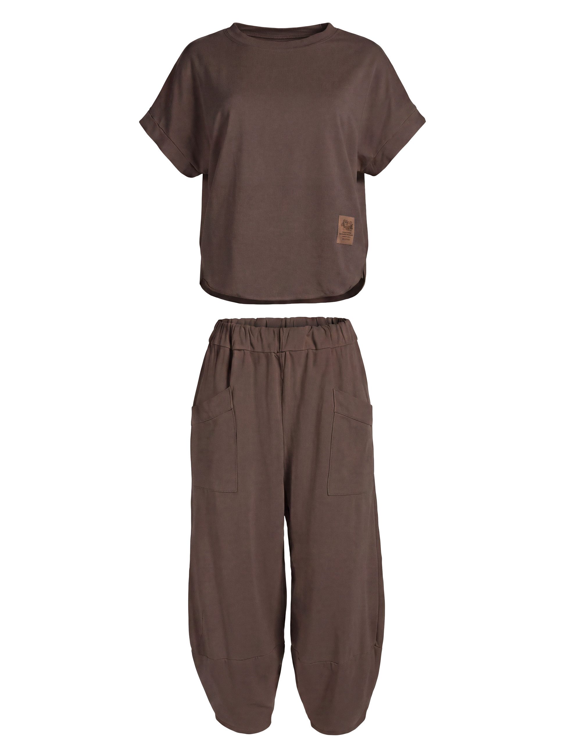 PEKIVESSA Jogginganzug Oversized Kurzarm Sweatanzug Set mit 7/8-Hose (2-tlg), Sweatshirt & Sweatpants 2-tlg.