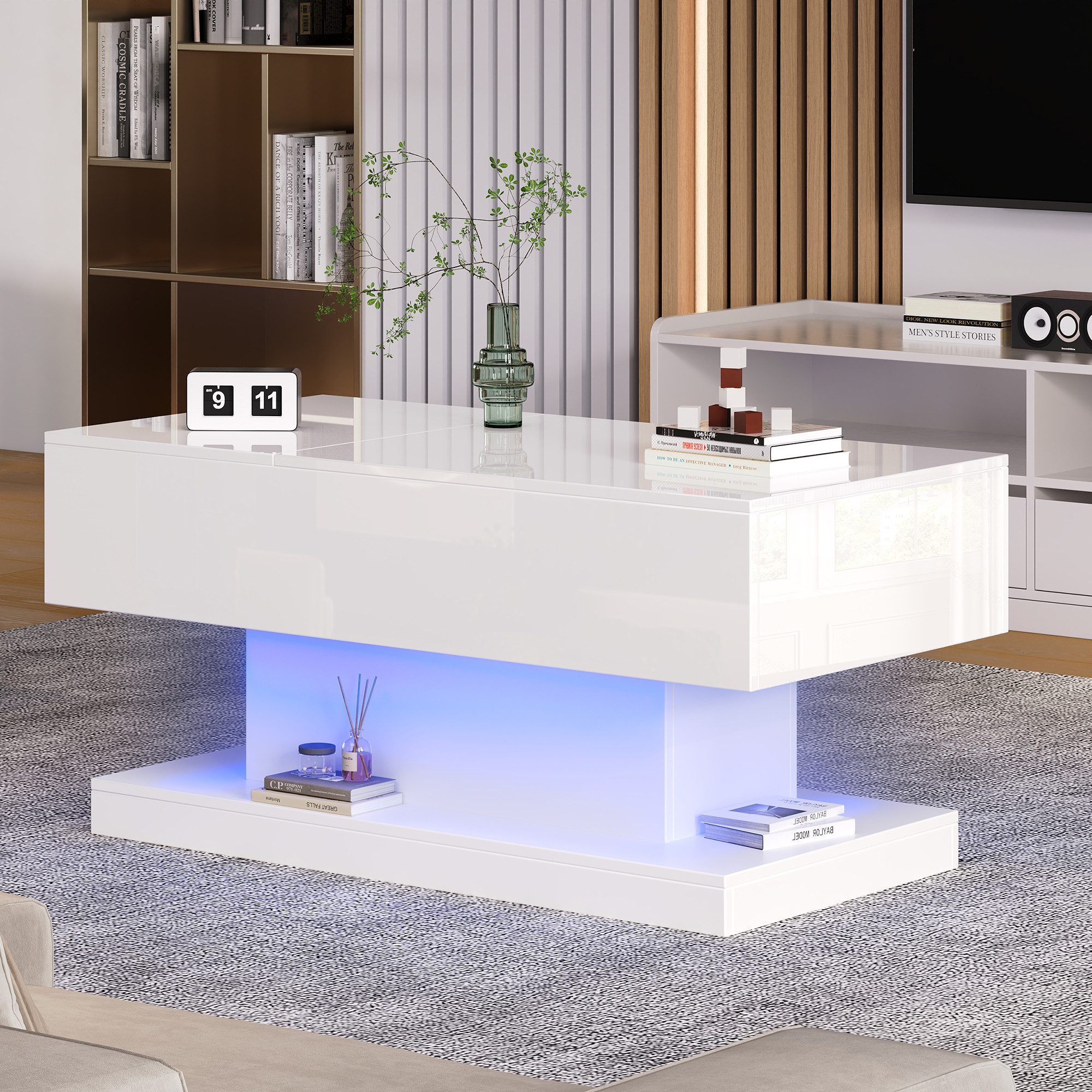 HAUSS SPOLE Couchtisch Hochglanz-Lift-Teetisch mit LED-Beleuchtung günstig online kaufen