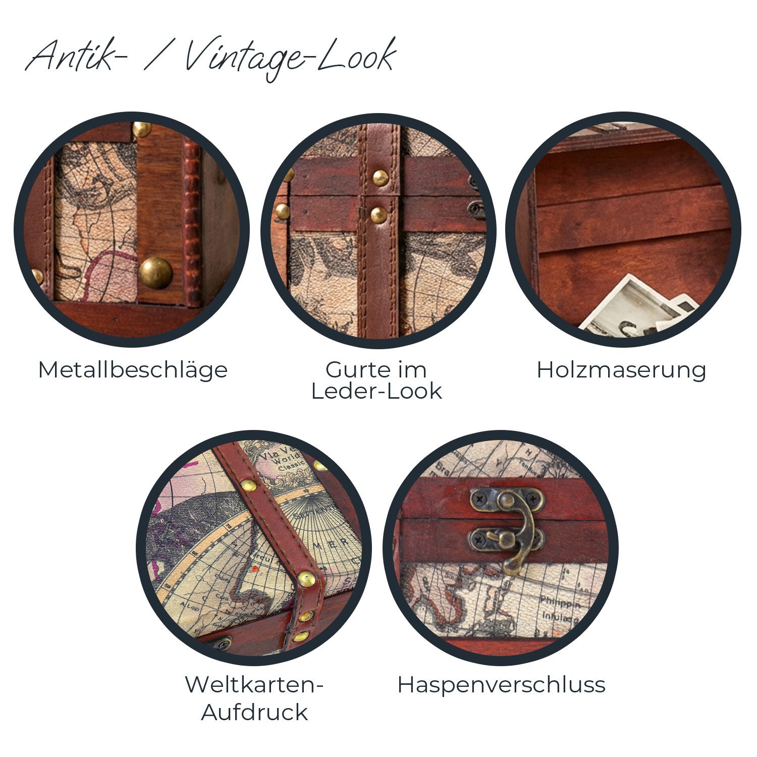HMF Schatzkiste Handgefertigte Schatztruhe (2er Set, versch. Größen), dekorative Aufbewahrungsbox Amerika – Bild 4 von 5