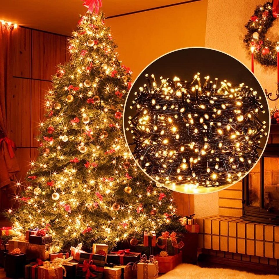 LED Lichterkette mit Tannenbäumen in Glasbehältern Innen warmweiß Weihnachten