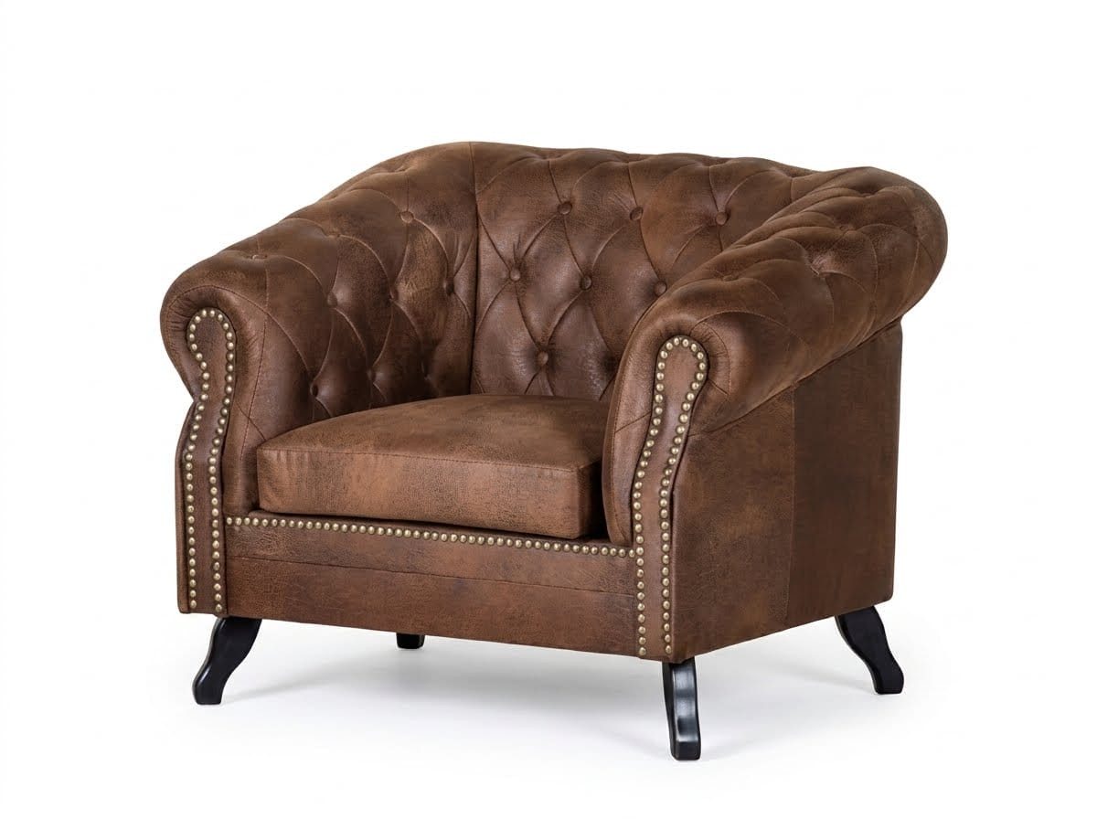 JVmoebel Chesterfield-Sofa Braunes Wohnzimmer-Set 3+3+1-Sitzer-Sofas Ledersofas Chesterfield, 3 Teile, Made in Europa