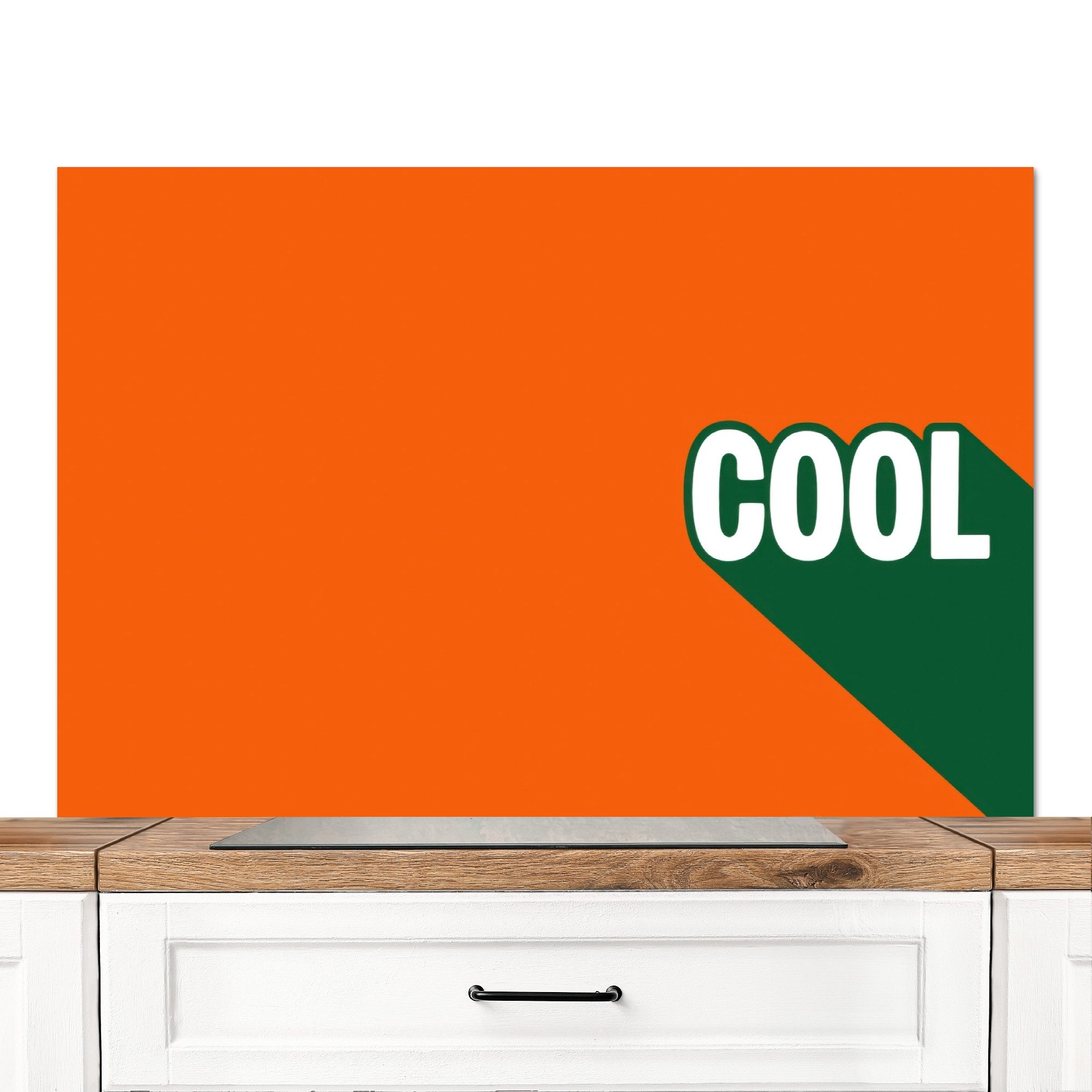KitchenYeah Küchenrückwand Kühl - Orange - Grün, (1-tlg), Spritzschutz Herd Wand, Küchen Deko, 120x80 cm