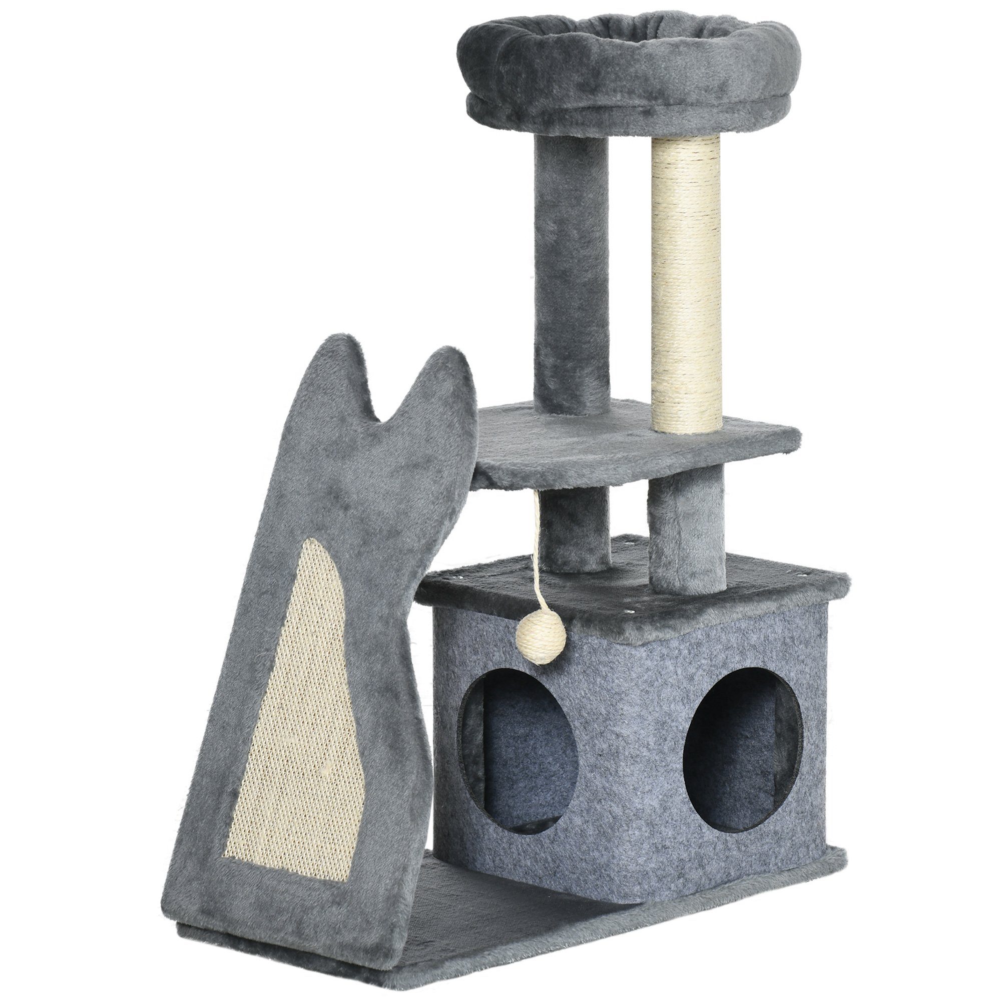 PawHut Kratzbaum Katzenbaum mit Kratzbrett und Katzenhöhle Kletterbaum, Plüsch, 60L x 30B x 83H cm