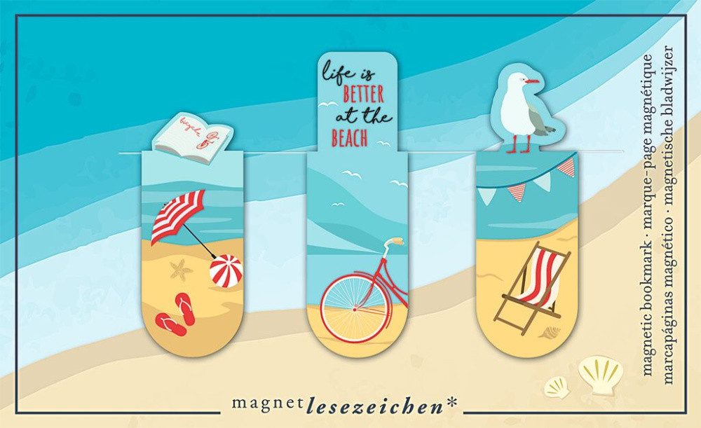 Moses. Verlag Lesezeichen Magnetlesezeichen Unterwegs am Strand 3er Set