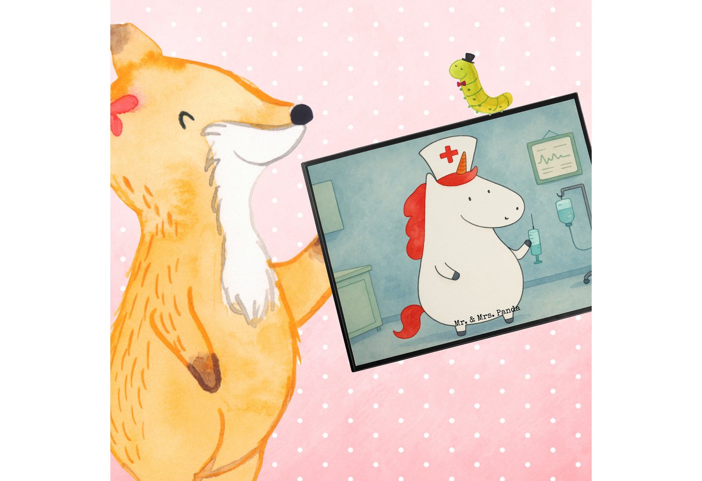 Thumbnail - Mr. & Mrs. Panda Schreibtischunterlage Einhorn Krankenschwester Design - Weiß - Geschenk, Schreibunterlage, (Packung, 1 ...