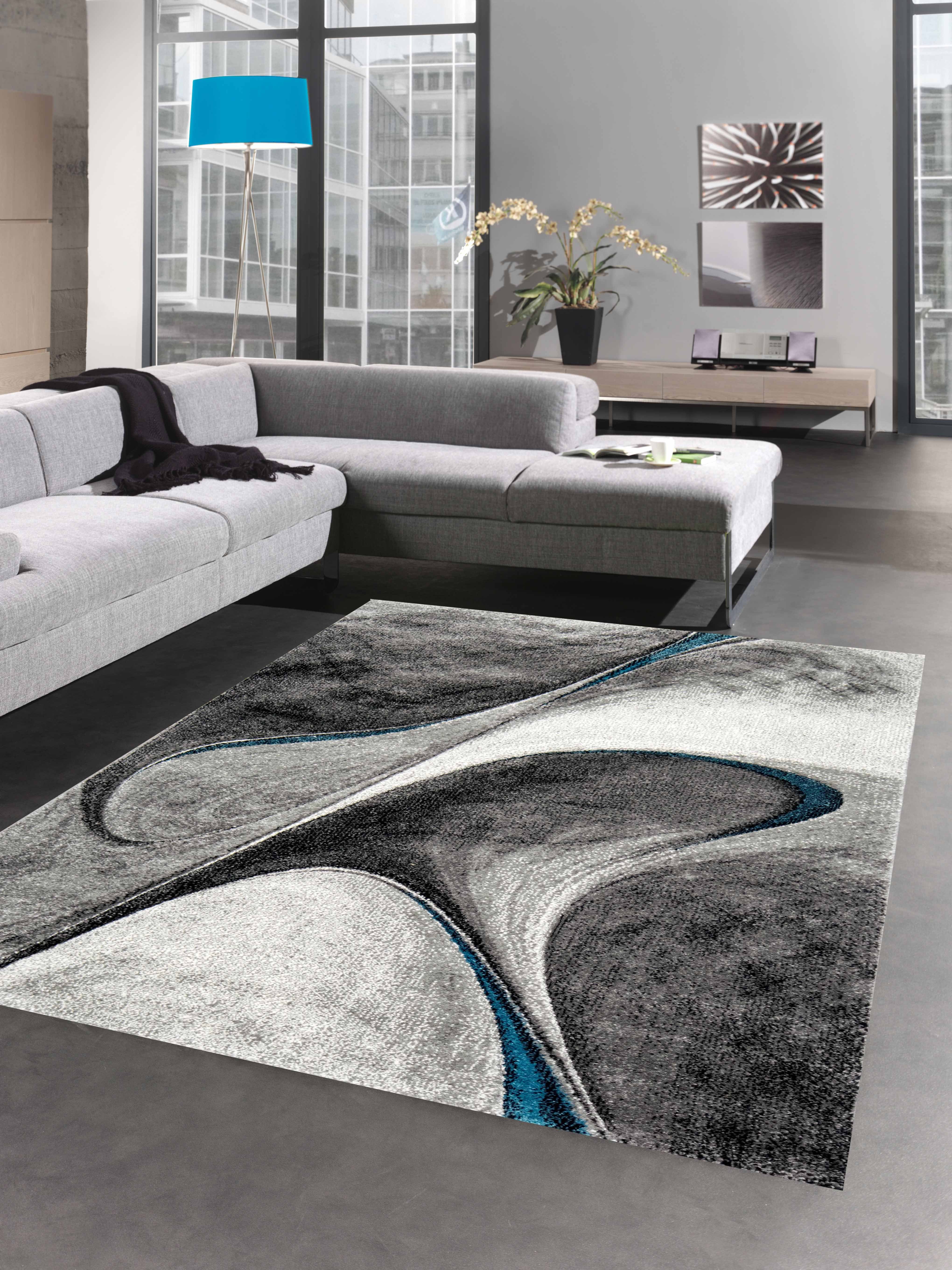 Teppich Teppich modern Wohnzimmerteppich abstrakt in grau blau, Carpetia, rechteckig, Höhe: 13 mm