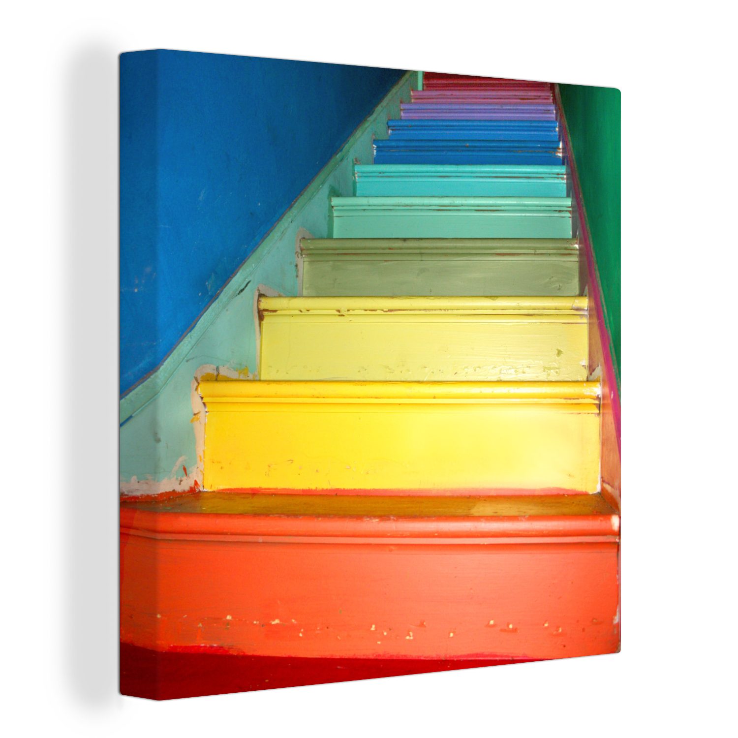 OneMillionCanvasses® Leinwandbild Treppe in den Farben des Regenbogens, (1 St), Leinwand Bilder für Wohnzimmer Schlafzimmer