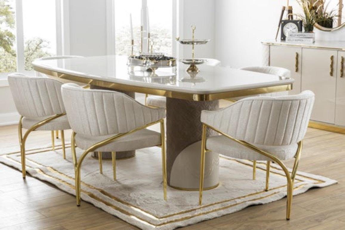 JVmoebel Essgruppe Esszimmer Einrichtung Tisch mit 6 Stühlen Metall Gruppe 7tlg Metall, (7-tlg), Made in Europa