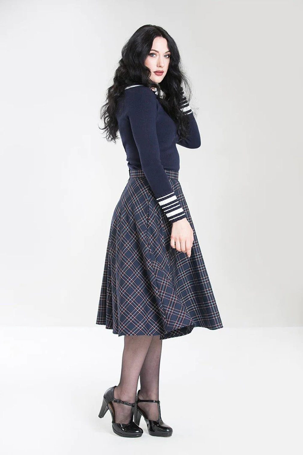 Hell Bunny A-Linien-Rock Peebles 50's Skirt Tartan Blau Kariert Retro Vinta günstig online kaufen