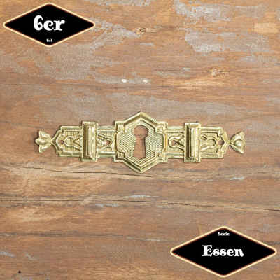Antikas Möbelbeschlag Schlüsselplatte,Serie"Essen",6er Pack, Eisen in Messing gl., H2,9xB8,3cm