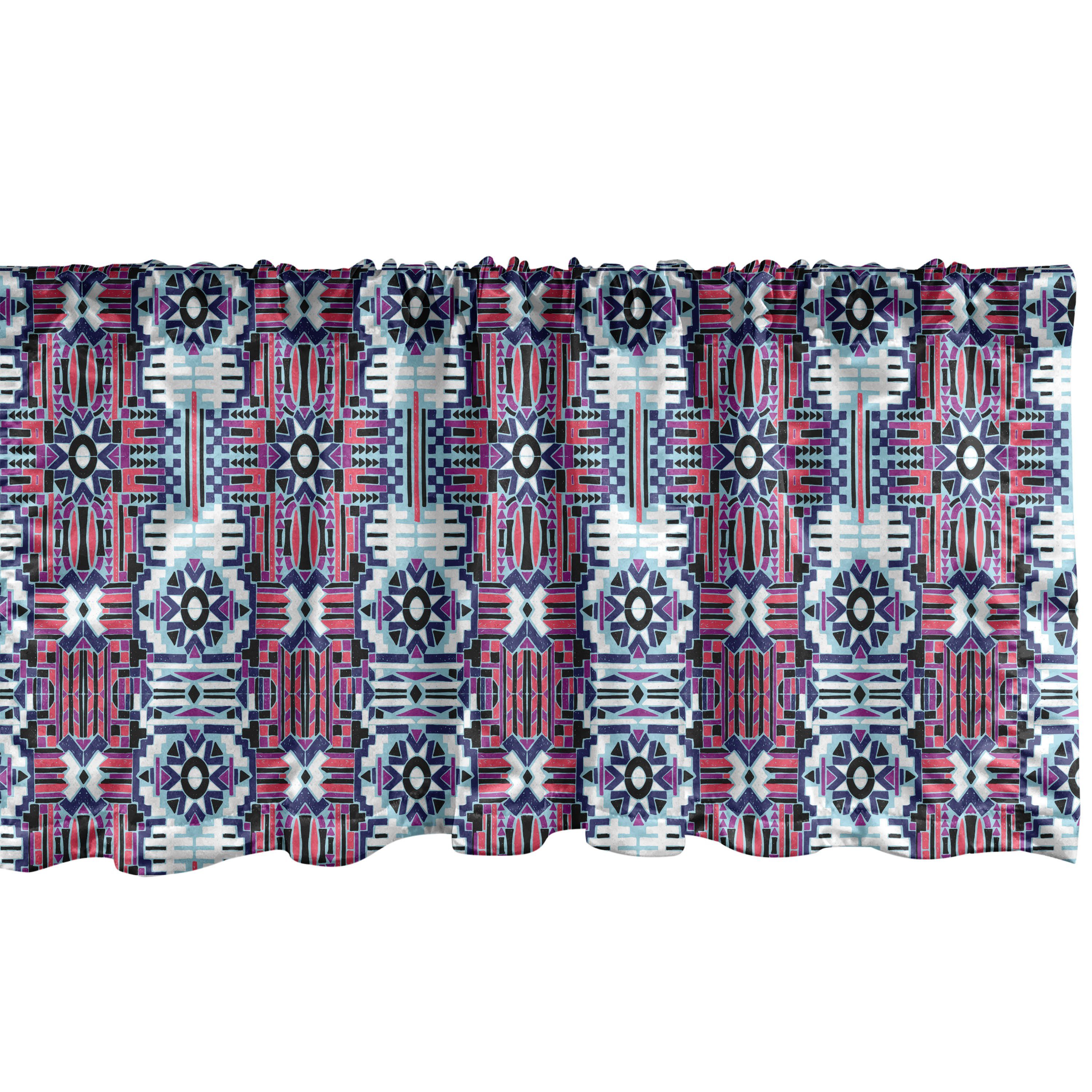 Scheibengardine Vorhang Volant für Küche Schlafzimmer Dekor mit Stangentasche, Abakuhaus, Microfaser, Aztekisch Rhythmische Modernisierte Tribal