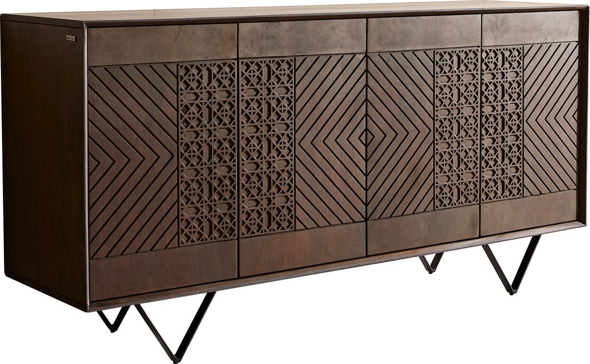 DELIFE Sideboard Manjula, Mango Braun 145 cm 4 Türen V-Fuß Metall Schwarz Sideboard