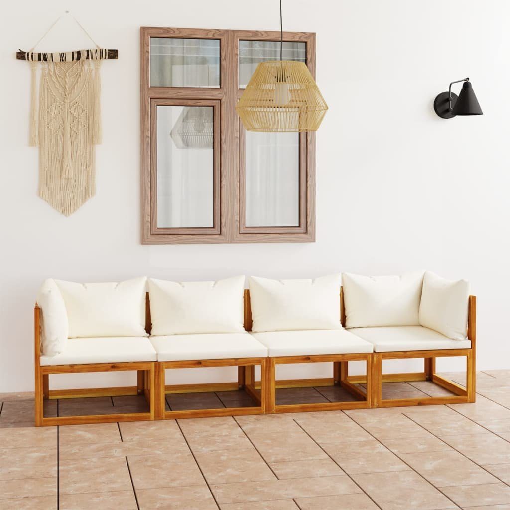 vidaXL Gartenlounge-Set 4-Sitzer-Gartensofa mit Auflagen Creme Akazie Massivholz, (1-tlg)